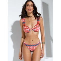 Culotte De Bikini Doublée, Imprimé à Frise