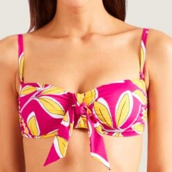 Haut De Maillot De Bain Bandeau Sans Armatures Aubade Maillots DANSE DE FEUILLES Hawaien Rose Danse De Feuilles