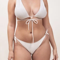 Culotte De Bain à Noeuds Taille Haute - Ivoire Pool Day Maille Jacquard